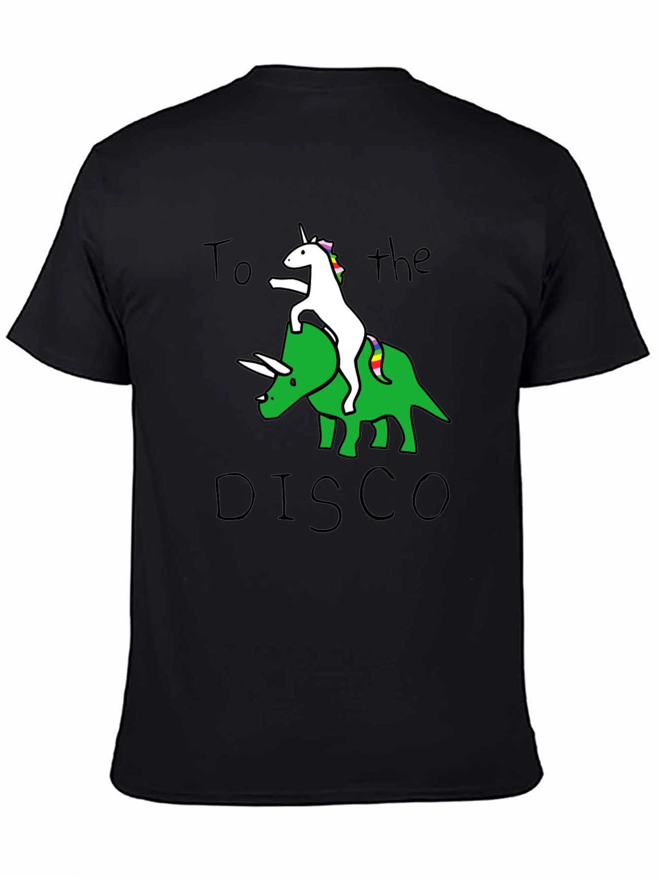 Black Unicorn Riding Dinosaur To the Disco T-Shirt view 4
