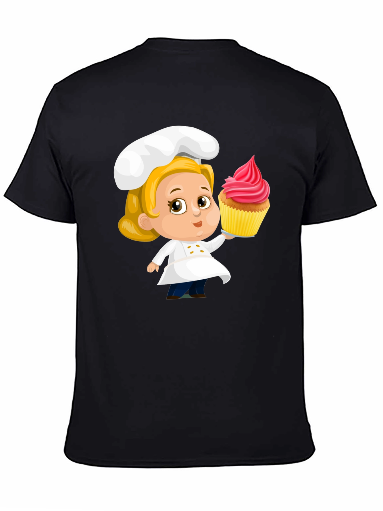 Black Chef Cupcake Cartoon T-Shirt - Cute & Fun Design view 4