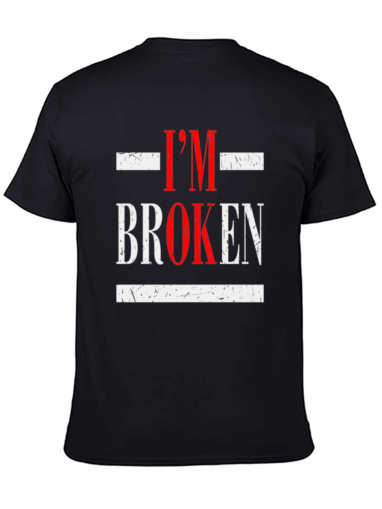 Black I'm Broken Graphic Tee - Distressed Design, Casual Wear view 4