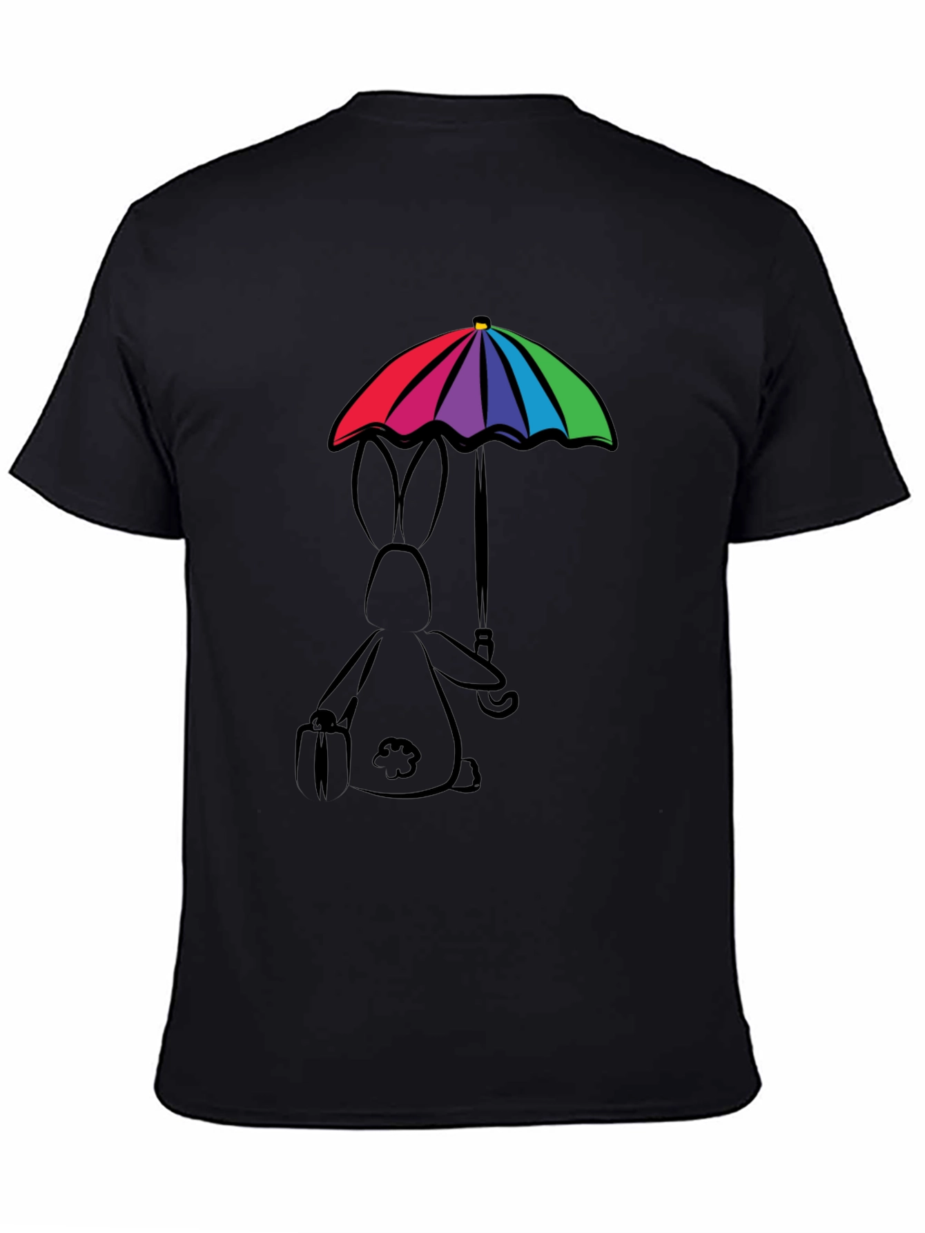 Black Rainbow Umbrella Bunny T-Shirt view 4