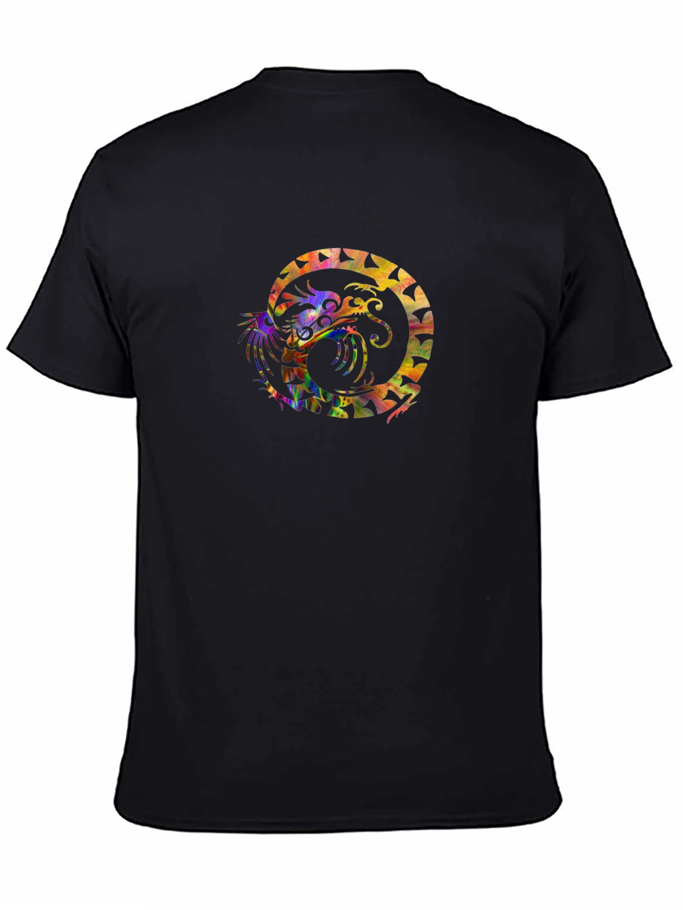 Black Colorful Dragon Graphic Black T-Shirt view 4