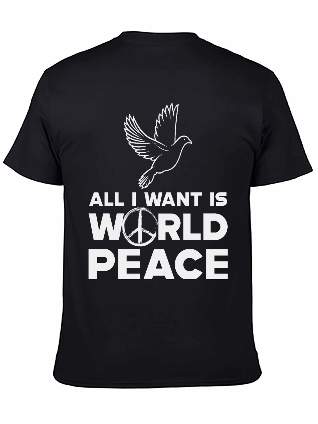 Black Peace Dove T-Shirt - All I Want Is World Peace Black Tee view 4