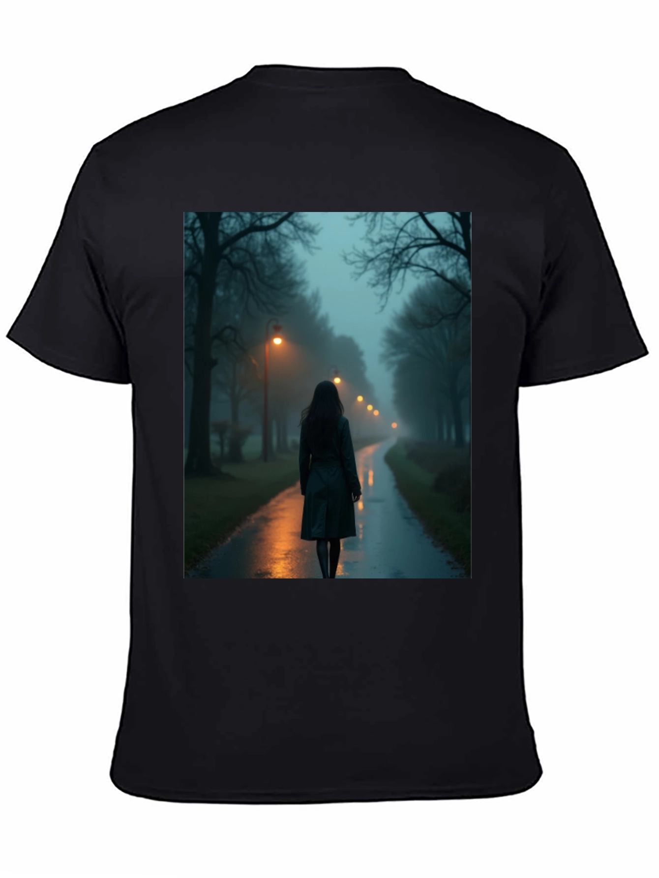 Black Mystic Walk T-Shirt - Dark & Atmospheric Design view 4