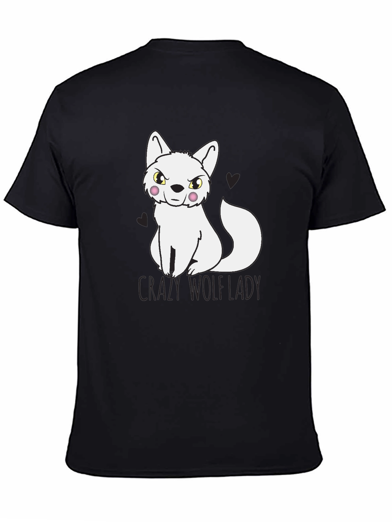 Black Crazy Wolf Lady T-Shirt - Novelty Tee view 4