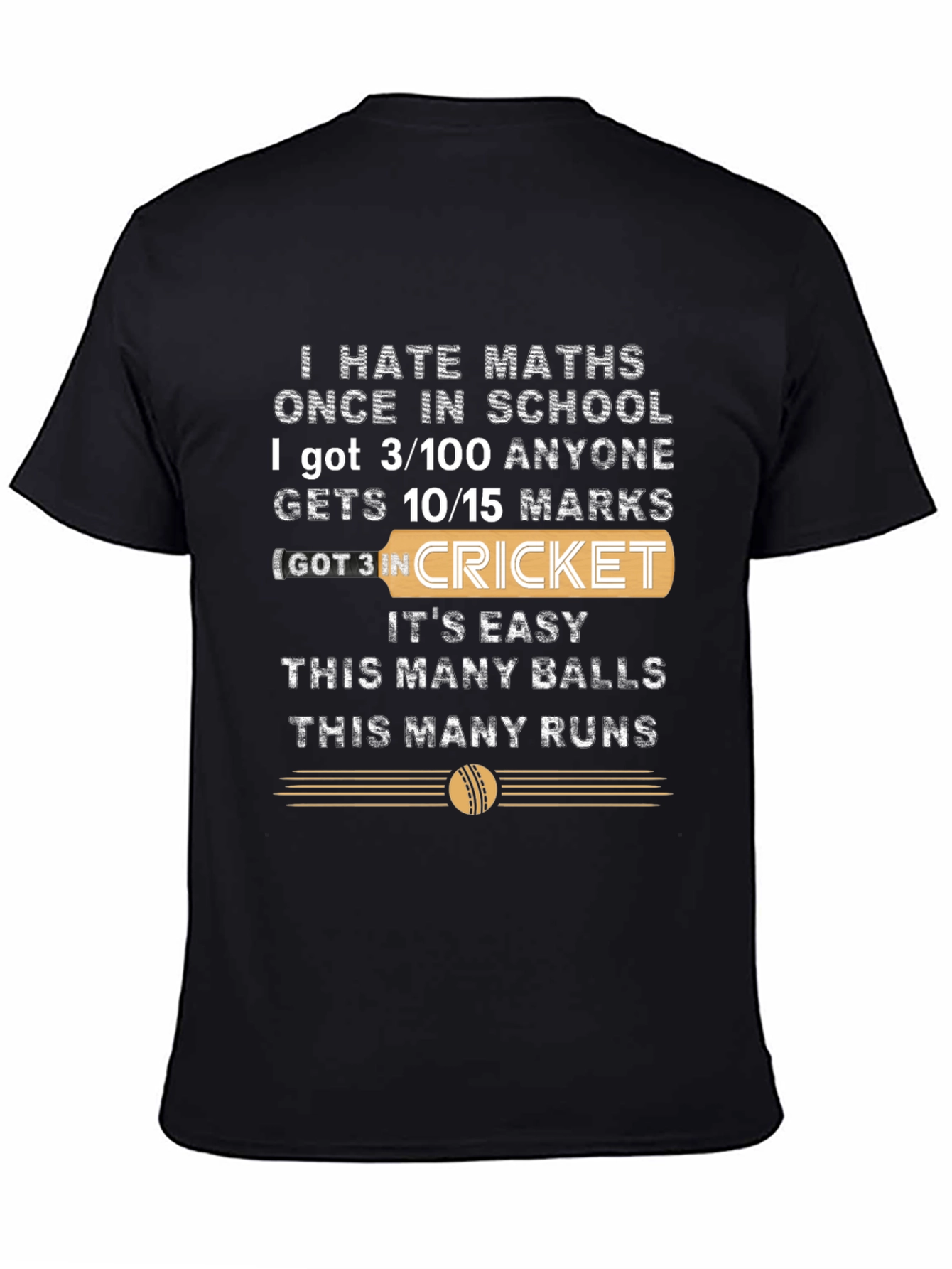 Black I Hate Maths Cricket T-Shirt view 4