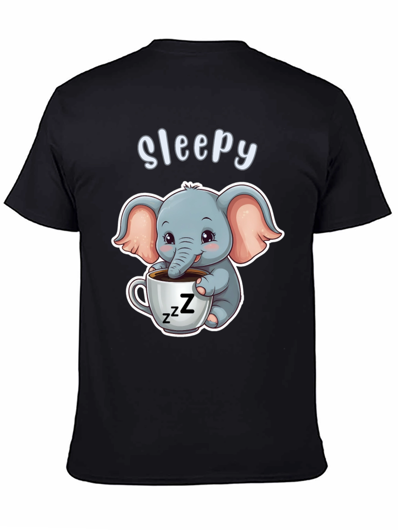 Black Sleepy Elephant Graphic Tee - Cute Cartoon Shirt view 4