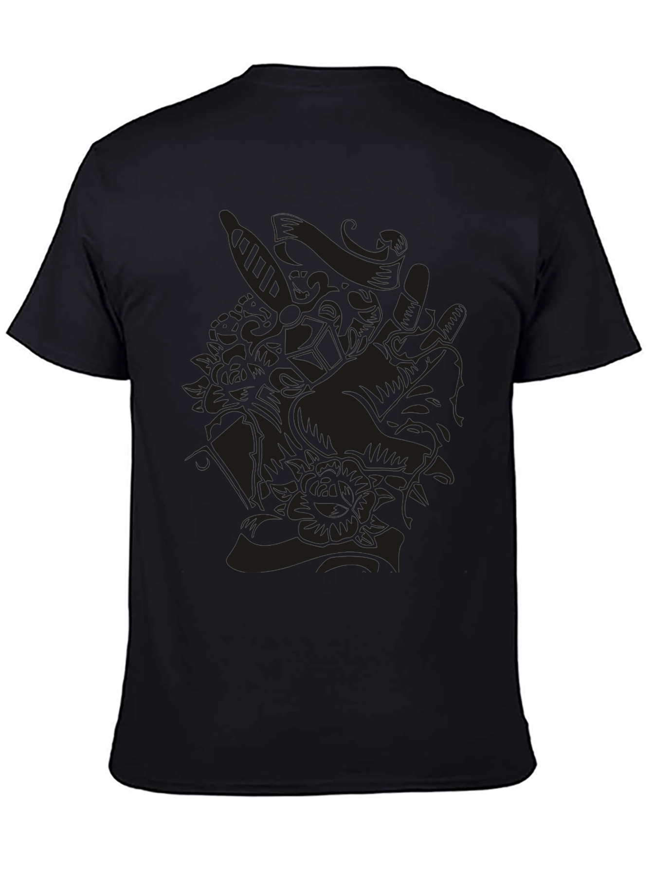 Black Dark Art Graphic Tee - Skull & Rose Design view 4