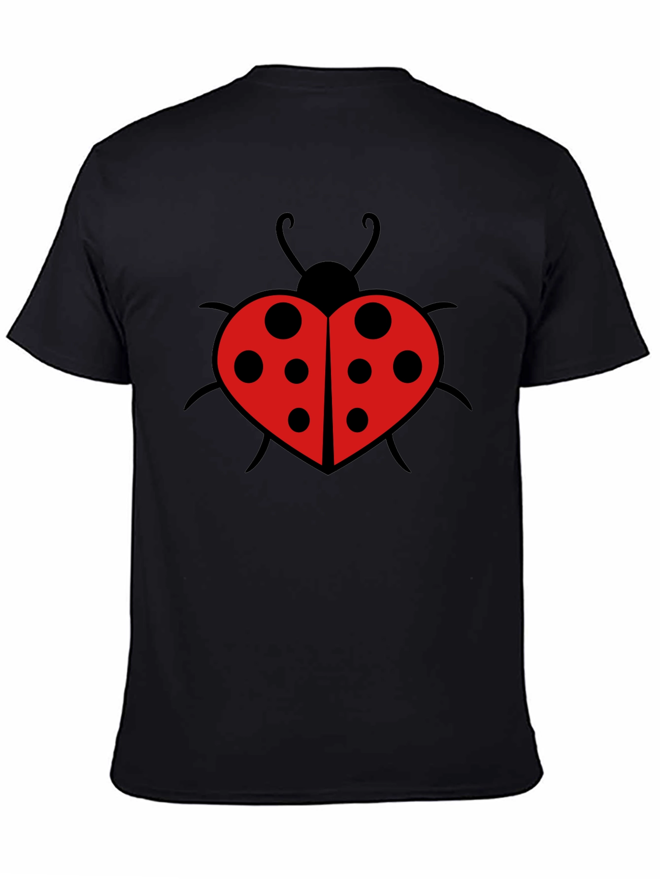 Black Ladybug Heart Graphic Tee - Black Cotton T-Shirt view 4