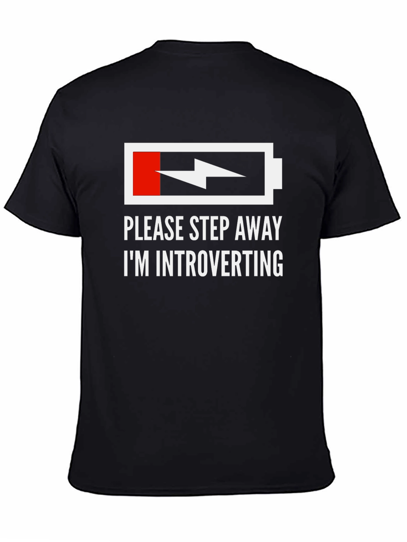 Black Introvert Humor T-Shirt - Low Battery Graphic Tee view 4