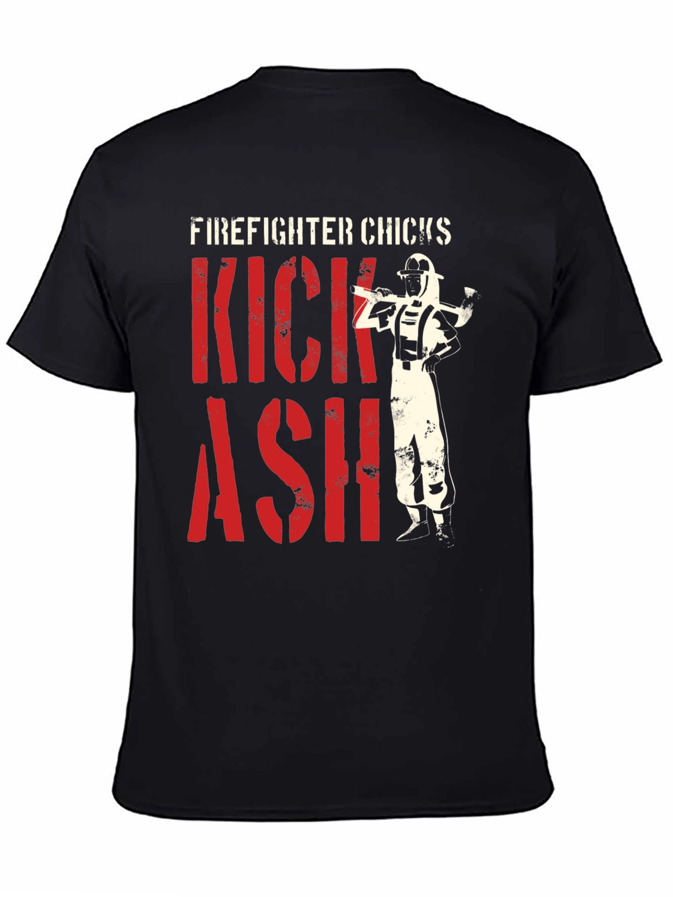 Black Firefighter Chicks Kick Ash T-Shirt view 4