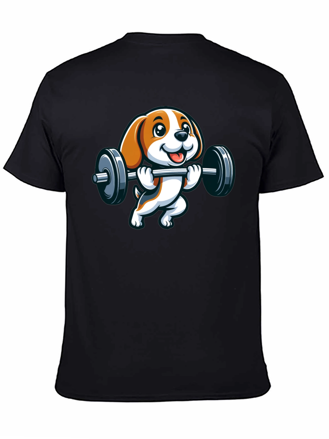 Black Cute Dog Lifting Weights Graphic T-Shirt view 4