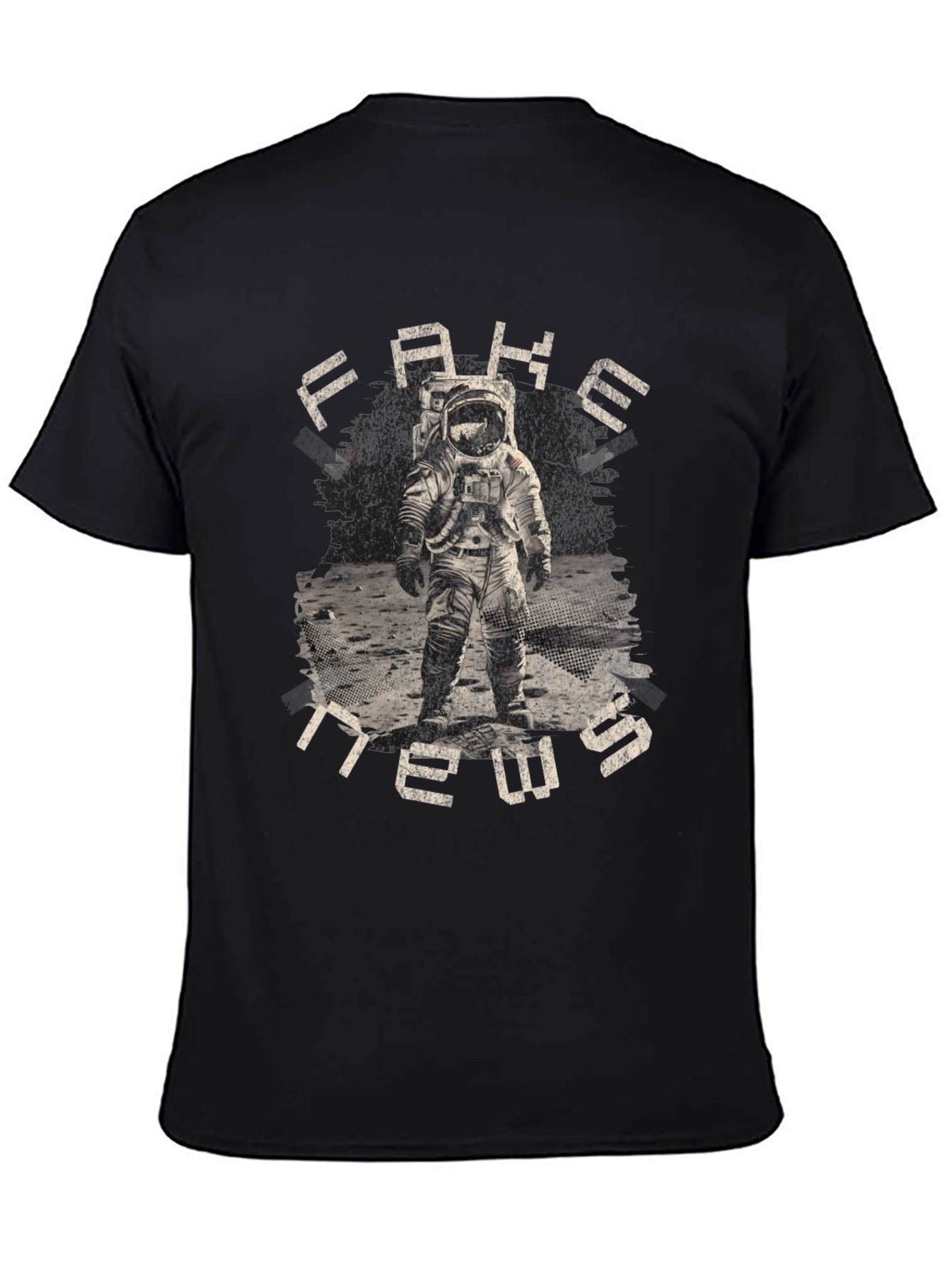 Black Fake News Astronaut Graphic T-Shirt view 4