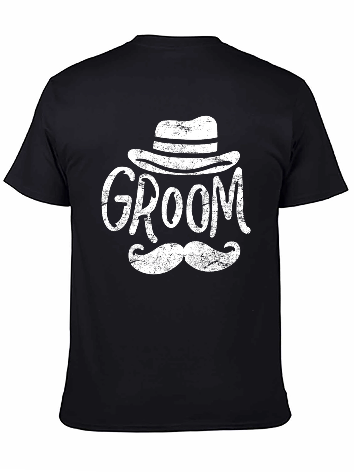Black Groom T-Shirt Hat and Mustache Graphic Black view 4