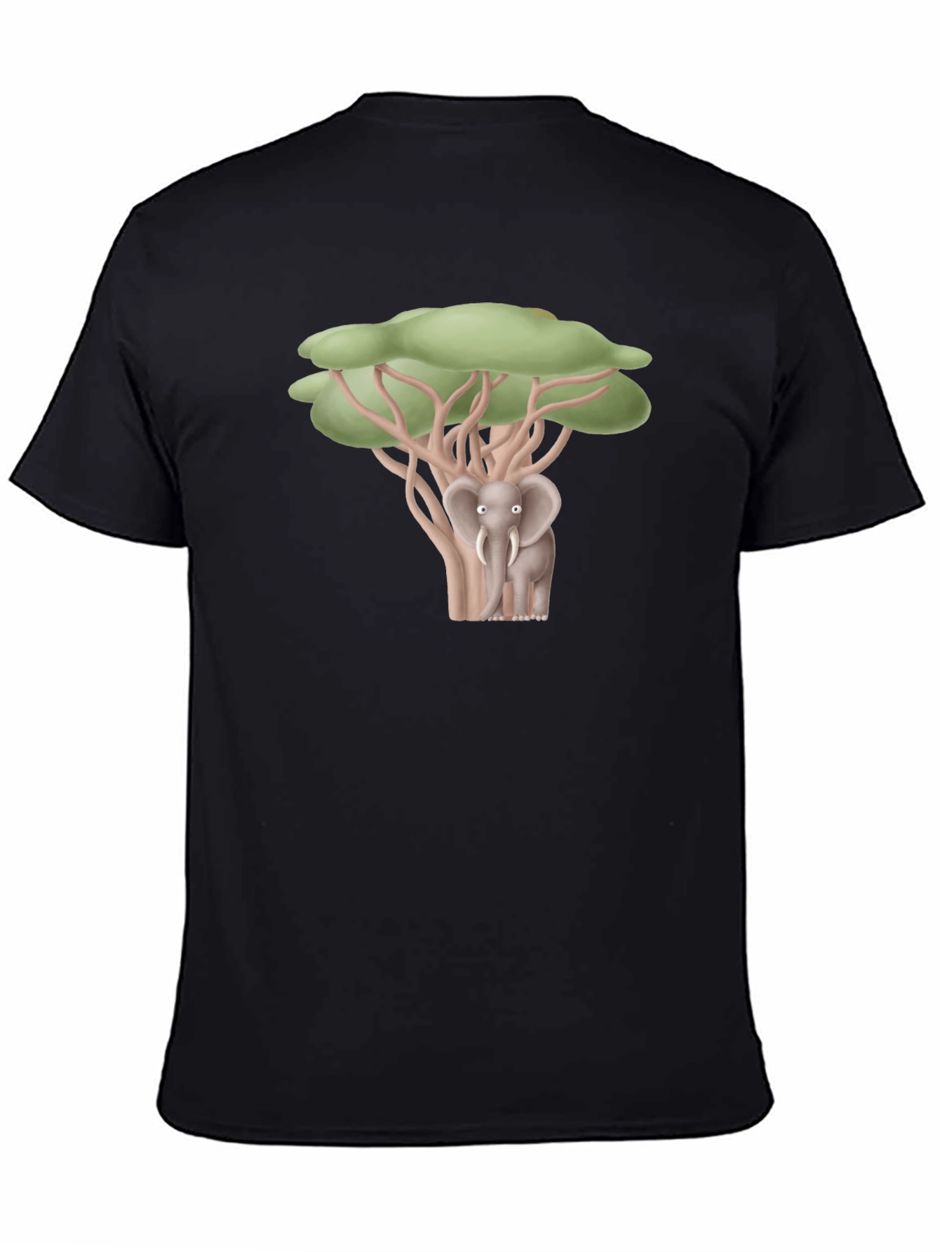 Black Elephant Under Tree Graphic T-Shirt view 4