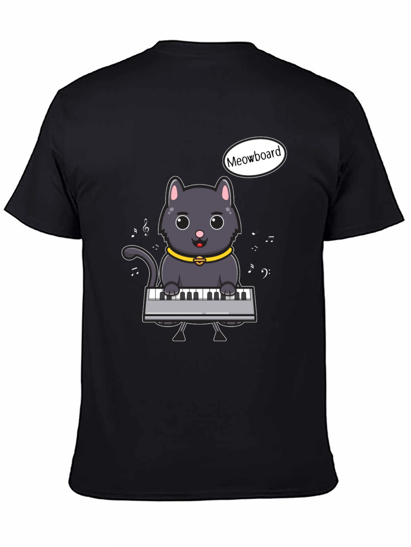 Black Meowboard Cat Musician T-Shirt view 4