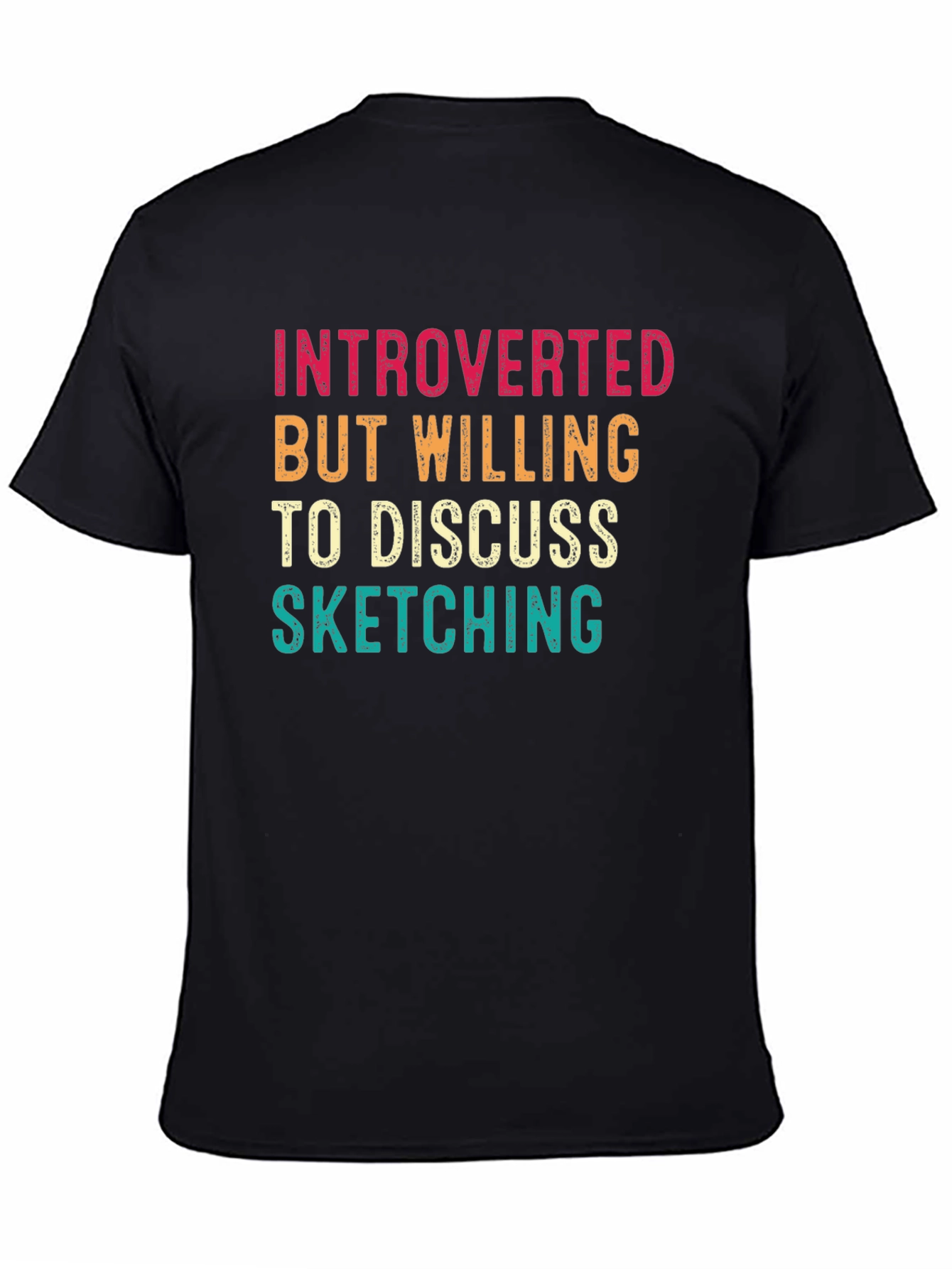 Black Introverted Sketching Graphic Tee - Black Cotton Blend view 4