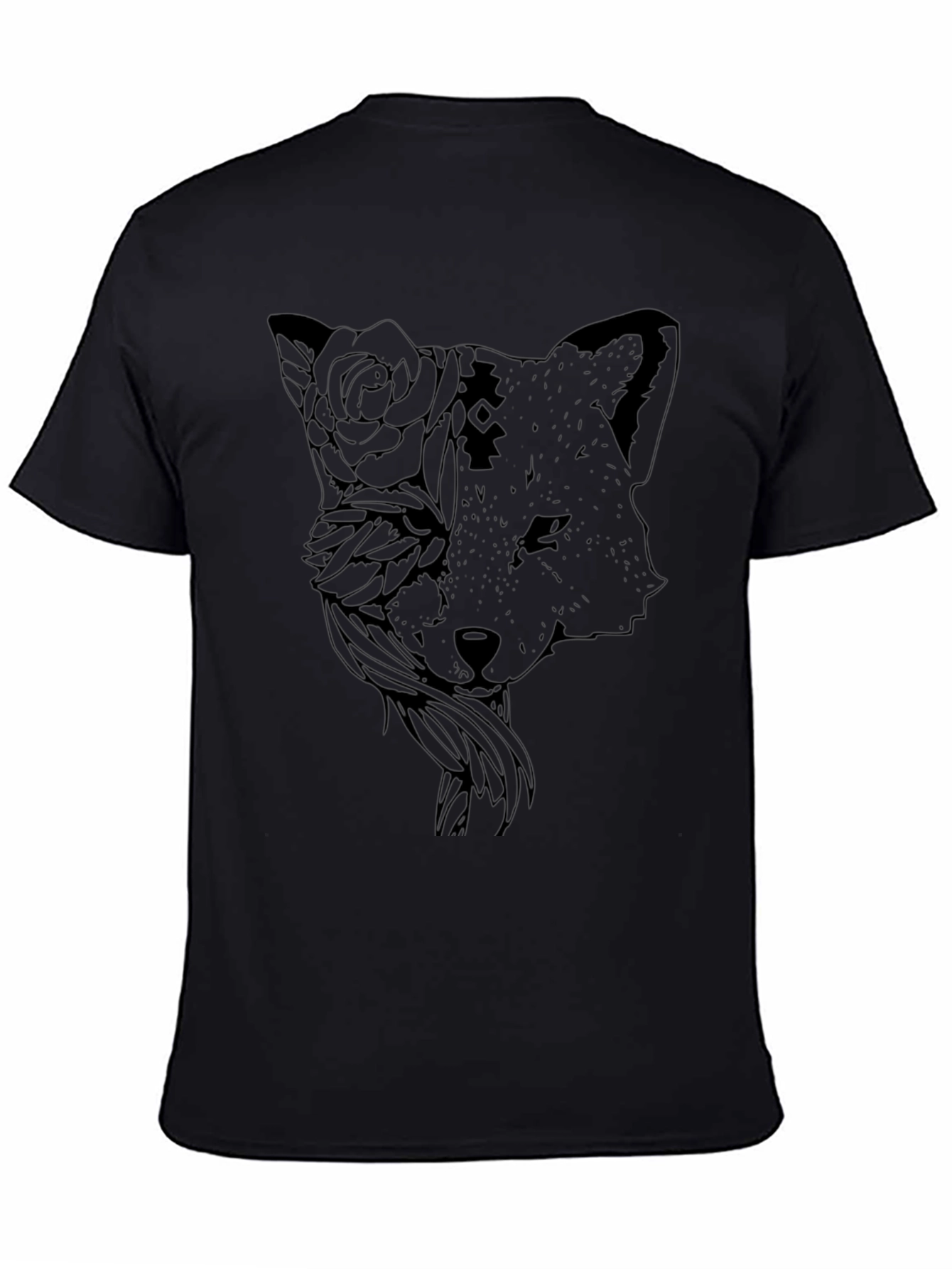 Black Fox and Floral Graphic Tee - Stylish Casual Wear view 4