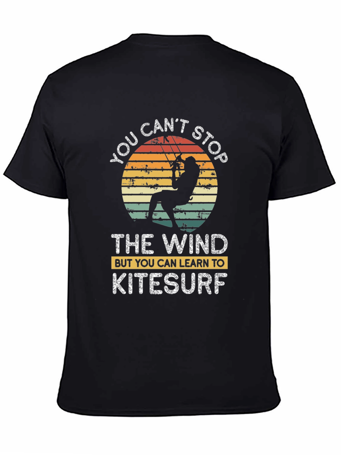 Black Kitesurf T-Shirt - You Can't Stop The Wind - Unisex view 4