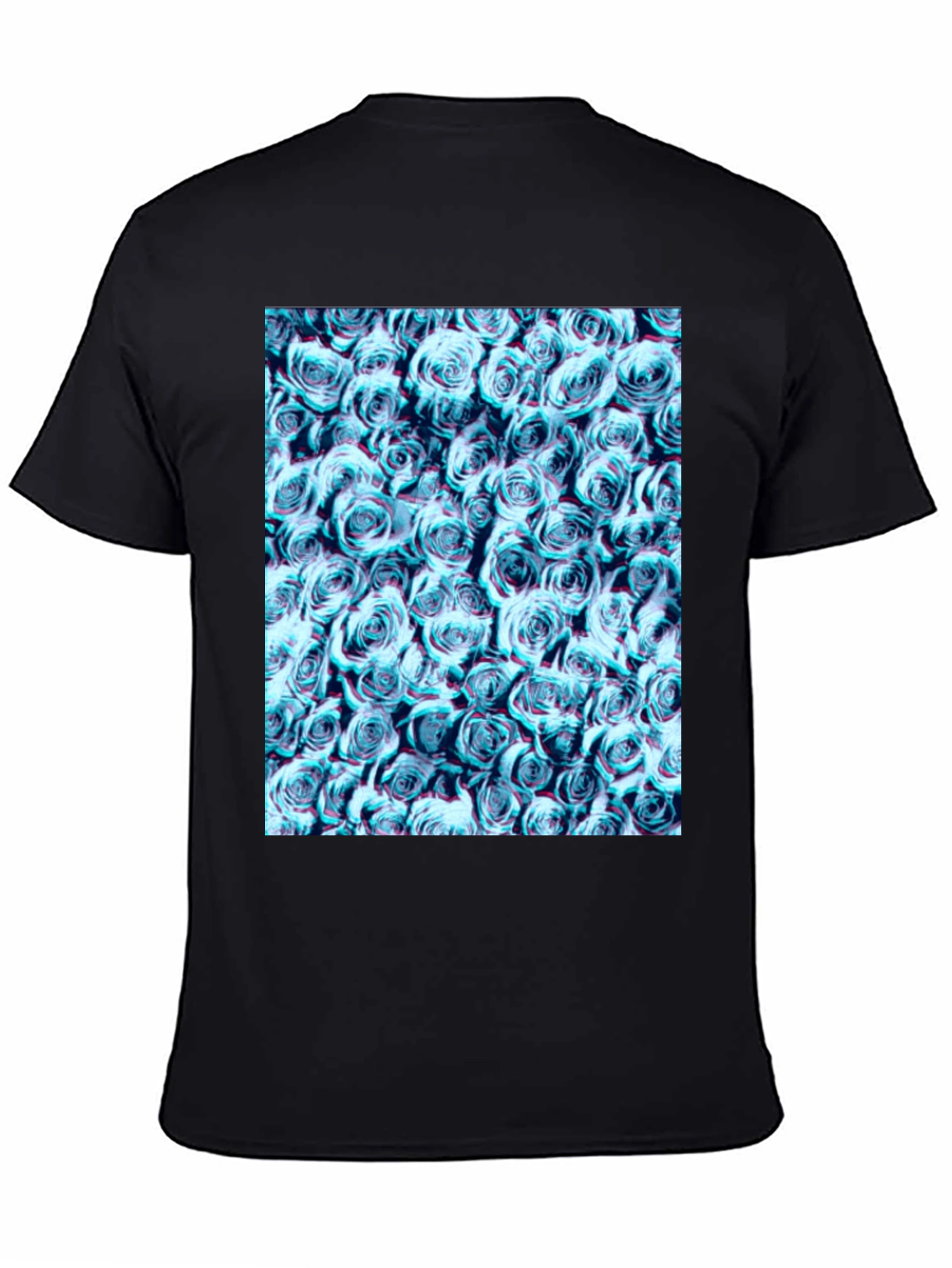 Black Blue Rose Print Black T-Shirt view 4