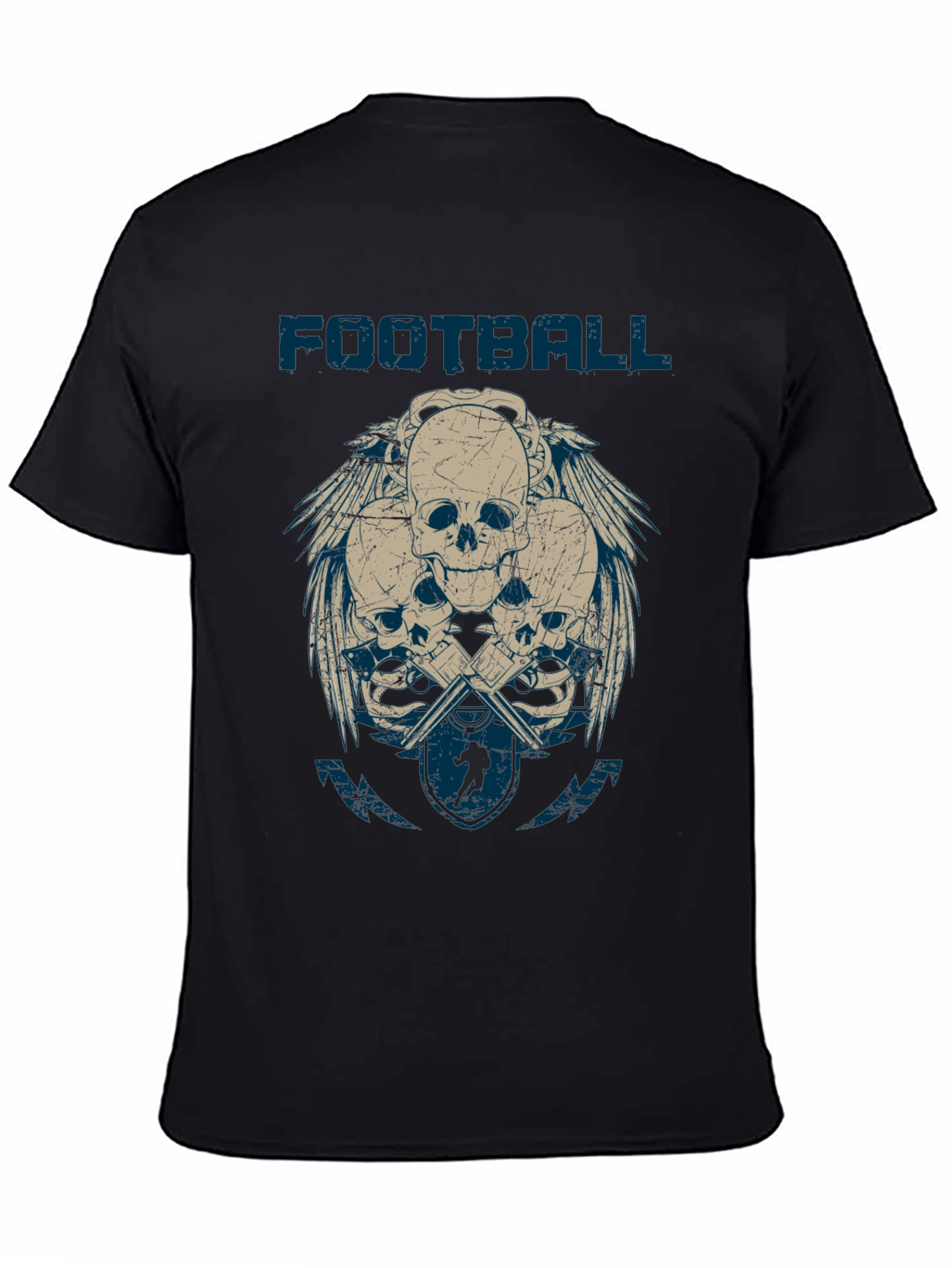 Black Football Skulls Graphic T-Shirt - Men's Casual Tee view 4