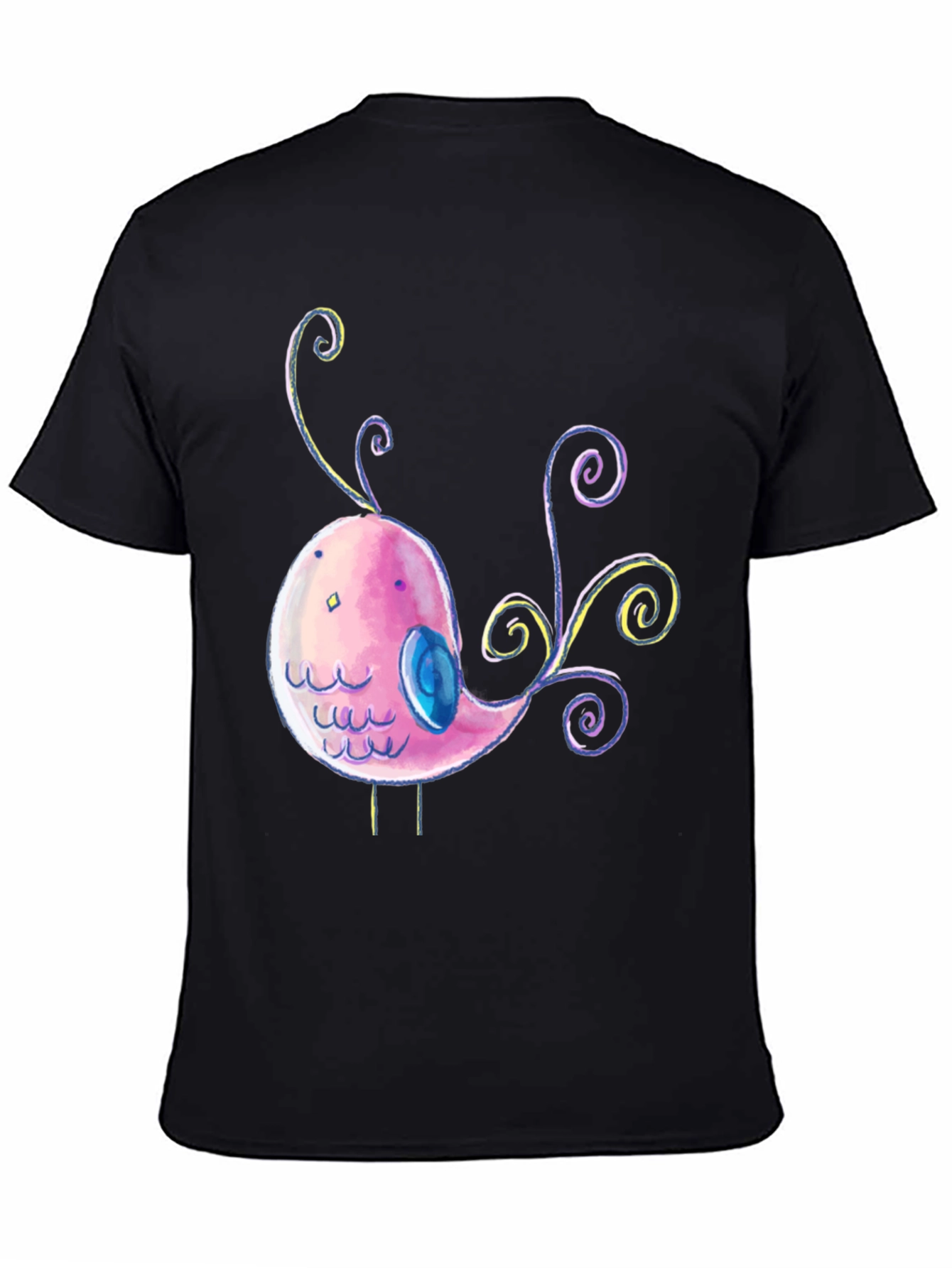 Black Cute Cartoon Bird Graphic Black T-Shirt view 4