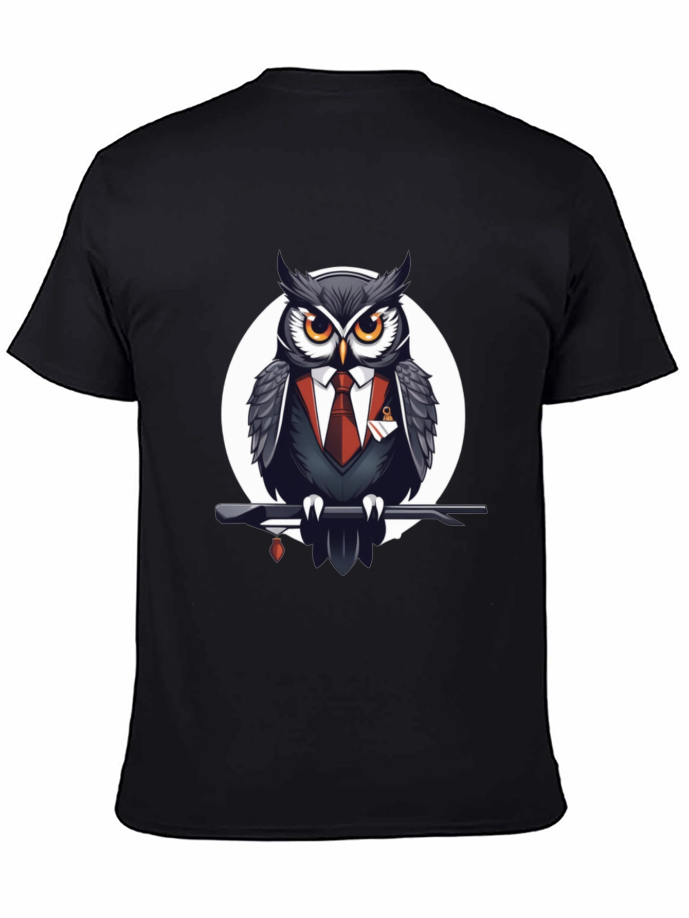 Black Owl in Suit Graphic Tee - Stylish Men's Black T-Shirt view 4