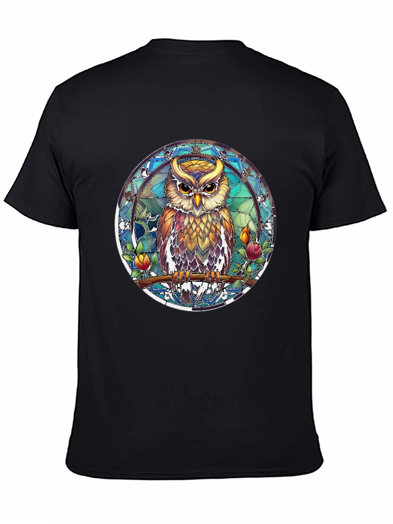 Black Owl Stained Glass Style Graphic Tee view 4