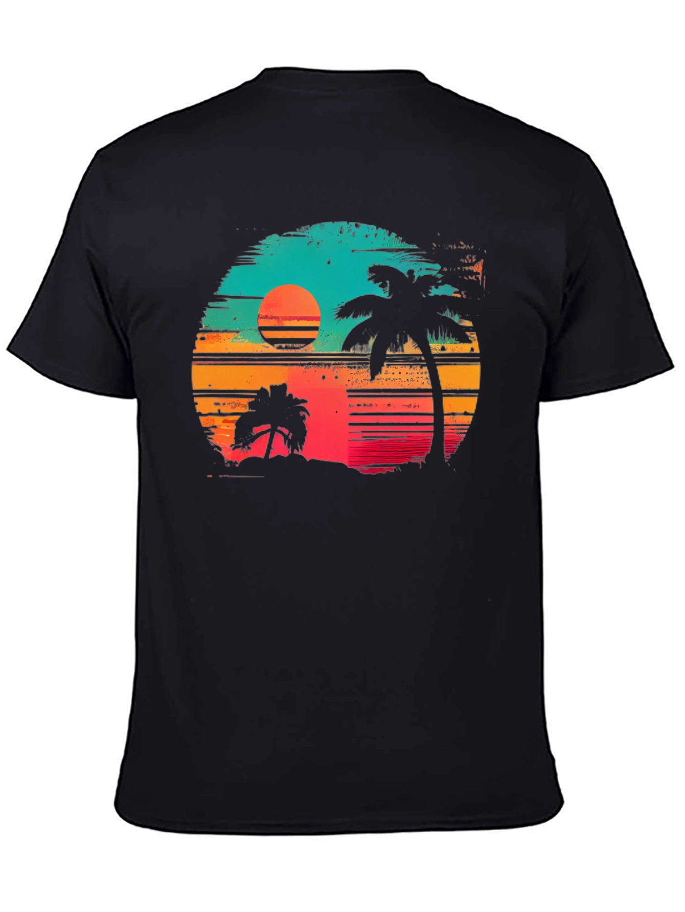 Black Retro Sunset Palm Tree Graphic T-Shirt view 4