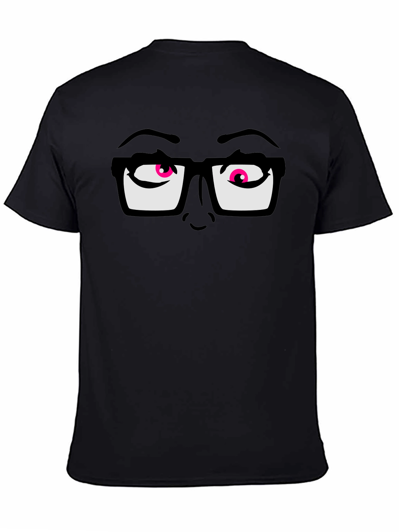 Black Funny Graphic T-Shirt with Cartoon Eyes and Glasses view 4