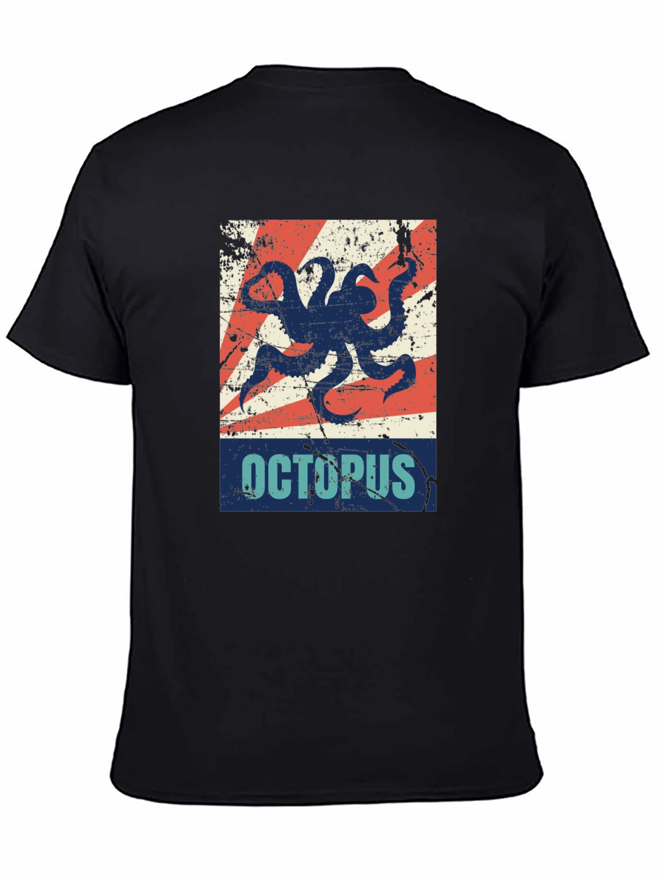 Black Distressed Octopus Graphic T-Shirt - Men's Black Tee view 4