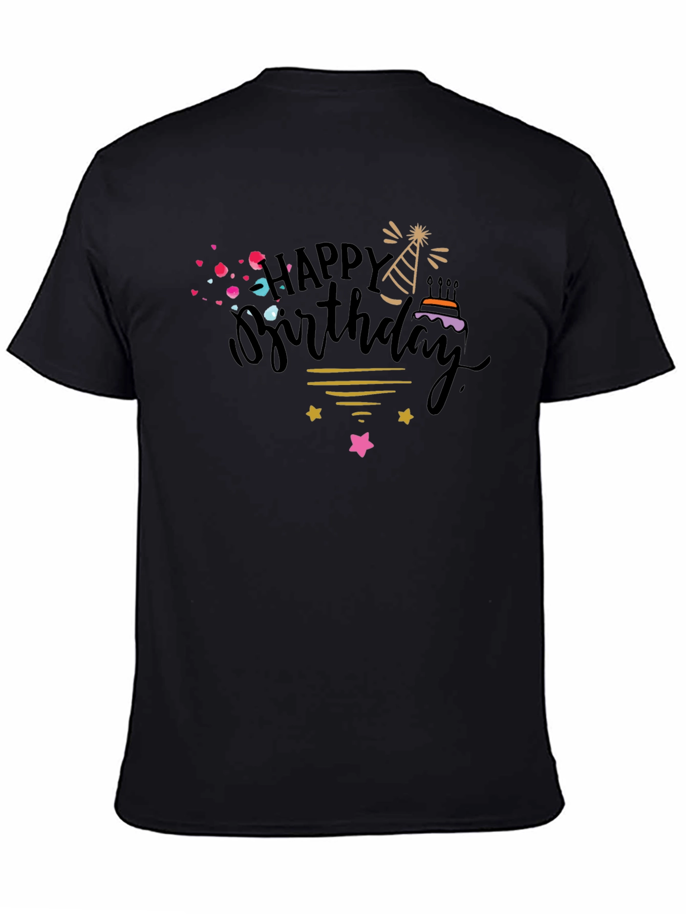 Black Happy Birthday Graphic Tee - Black Cotton T-Shirt view 4