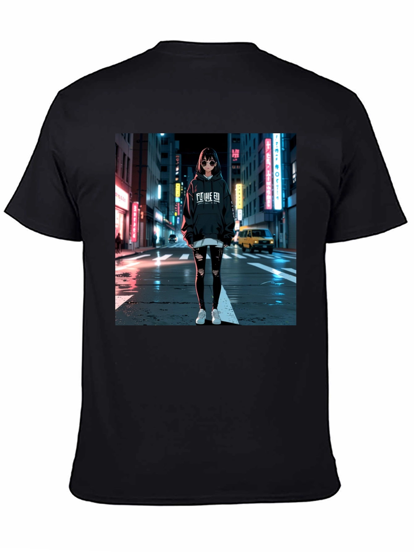 Black Anime Girl Graphic Black T-Shirt view 4