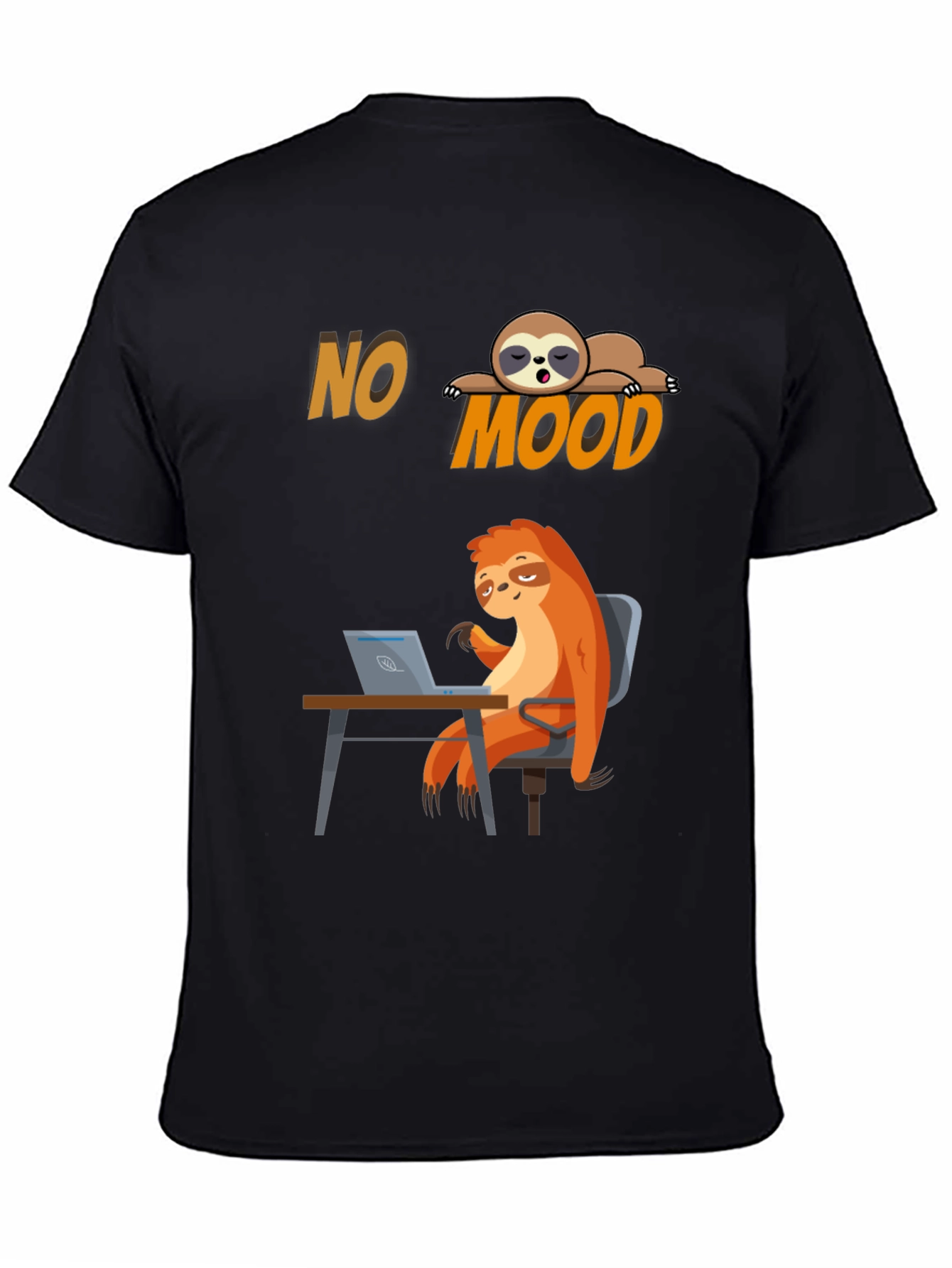 Black No Mood Sloth Graphic Tee - Relaxed & Funny view 4