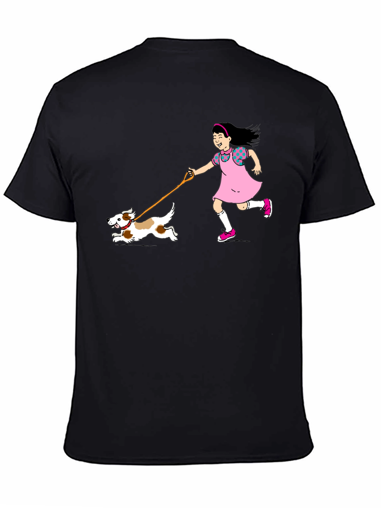 Black Girl & Dog T-Shirt - Black Cotton Graphic Tee view 4