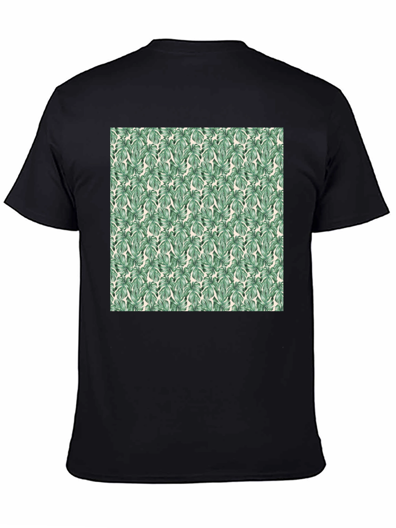 Black Tropical Leaf Print Black T-Shirt view 4