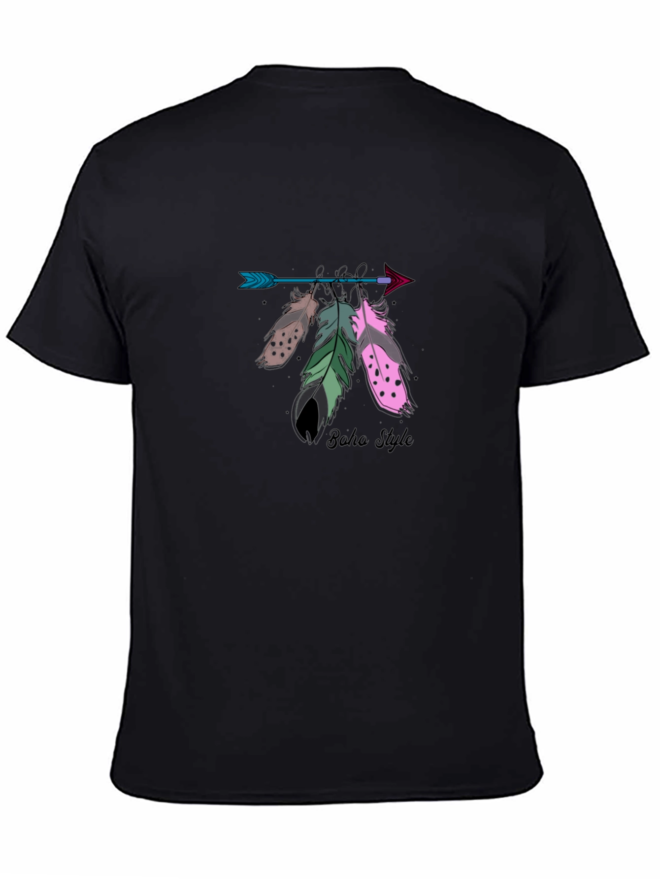 Black Boho Arrow Feather Graphic T-Shirt view 4