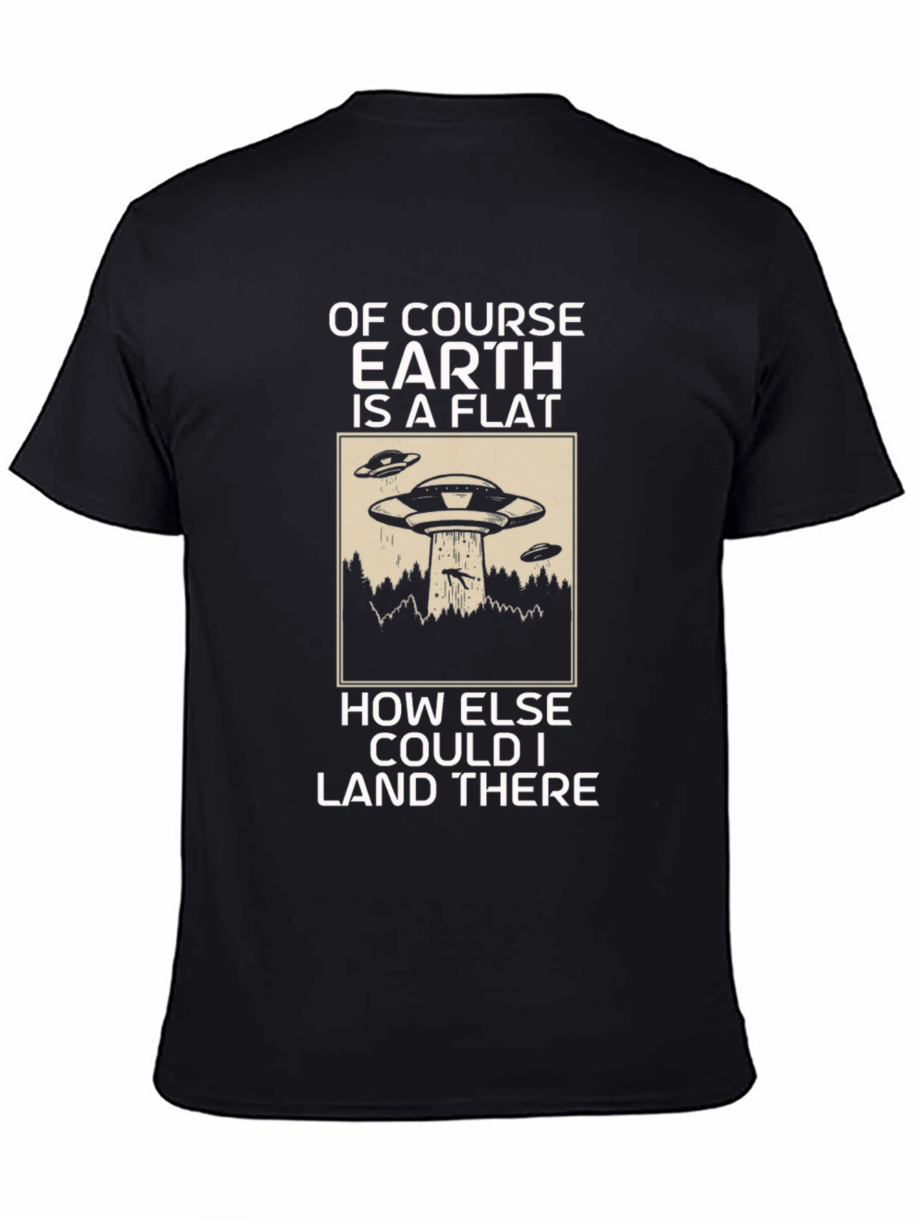 Black Flat Earth UFO Graphic T-Shirt view 4