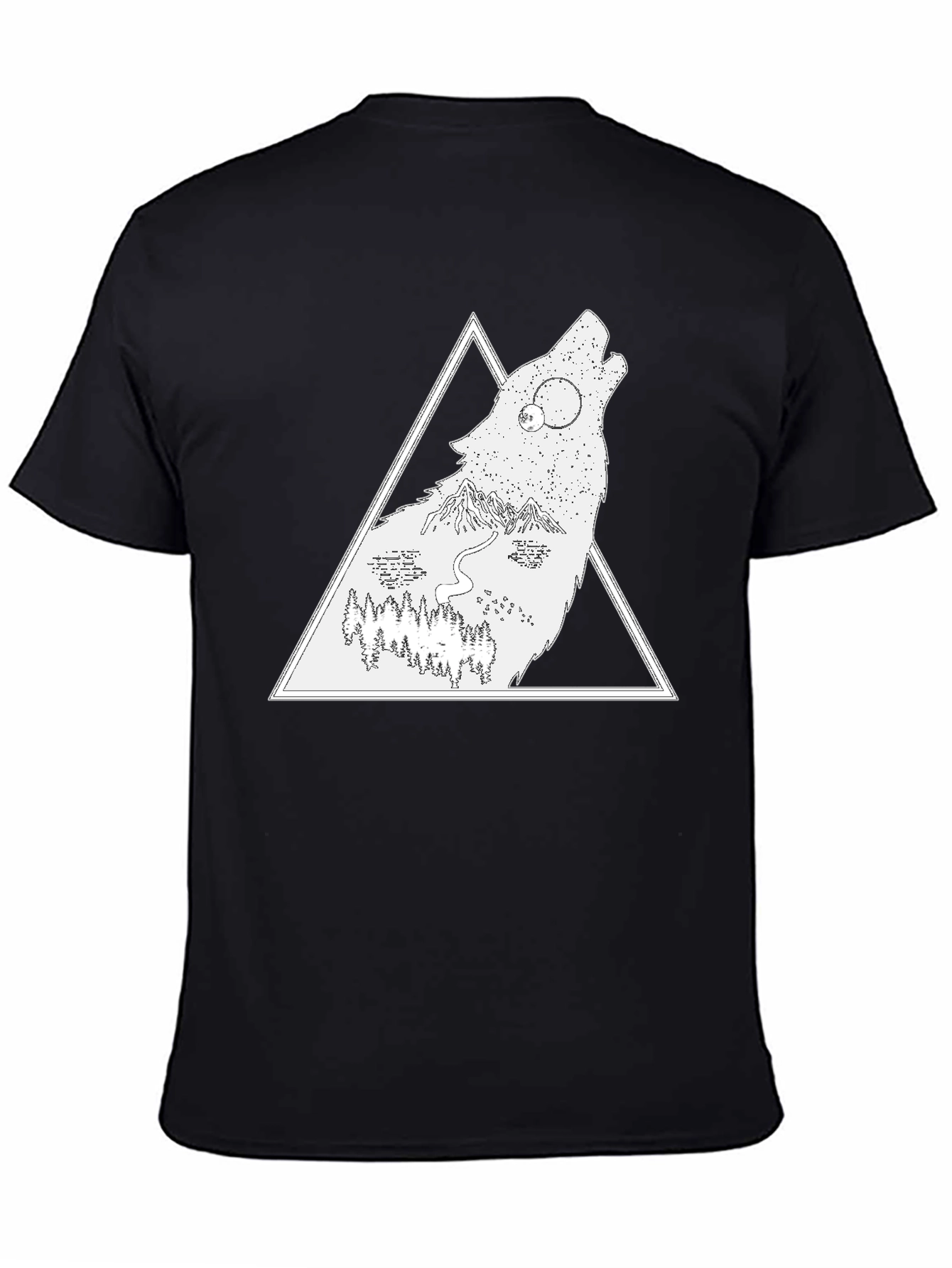 Black Wolf Nature Scene Graphic Tee - Black view 4
