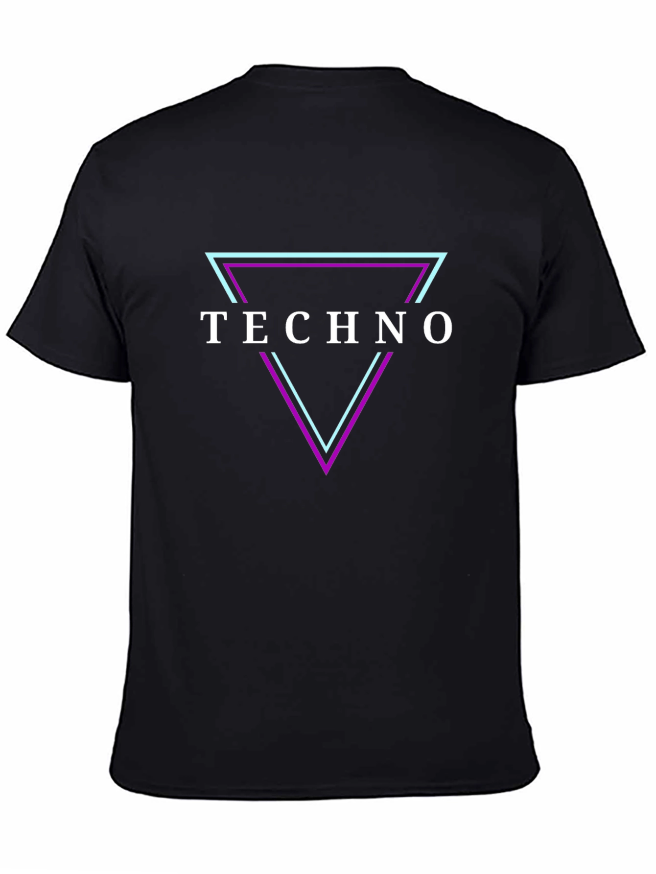 Black Techno T-Shirt: Triangle Design - Black Cotton Tee view 4