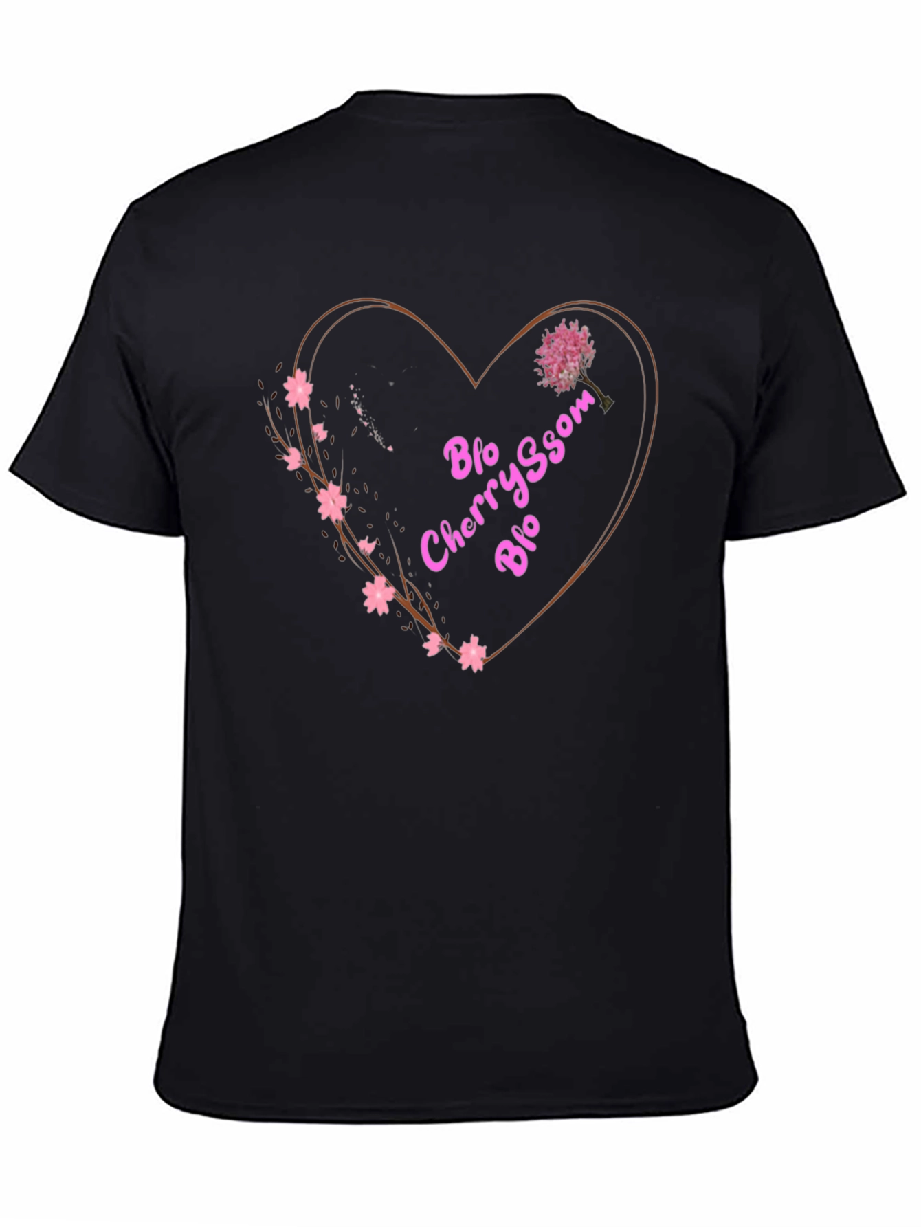 Black Cherry Blossom Blo T-Shirt - Heart Design view 4
