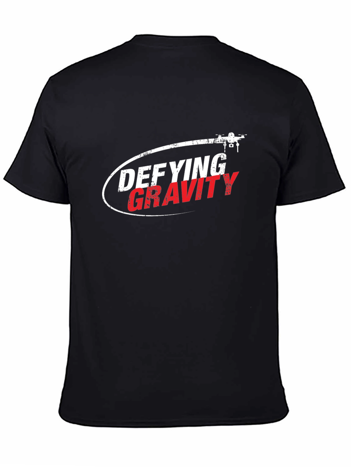 Black Defying Gravity Drone Graphic Tee - Black Cotton T-Shirt view 4