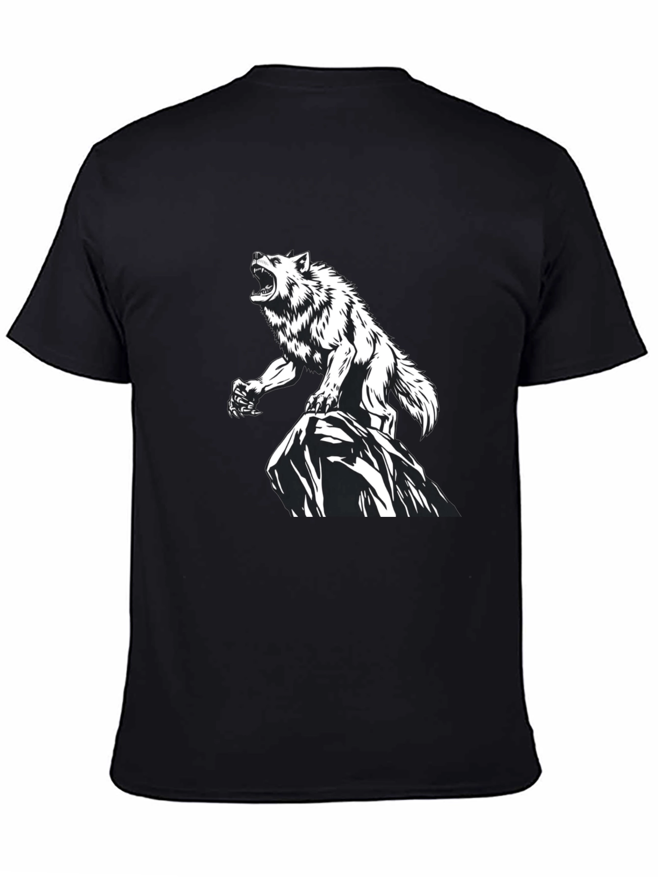 Black Wolf Graphic Print Black T-Shirt view 4