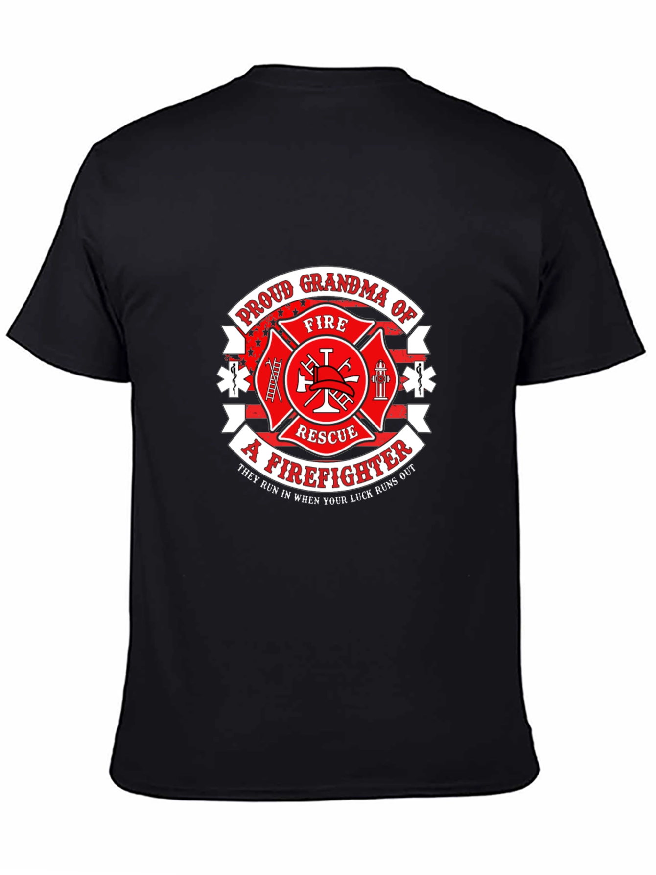 Black Proud Grandma Firefighter T-Shirt view 4