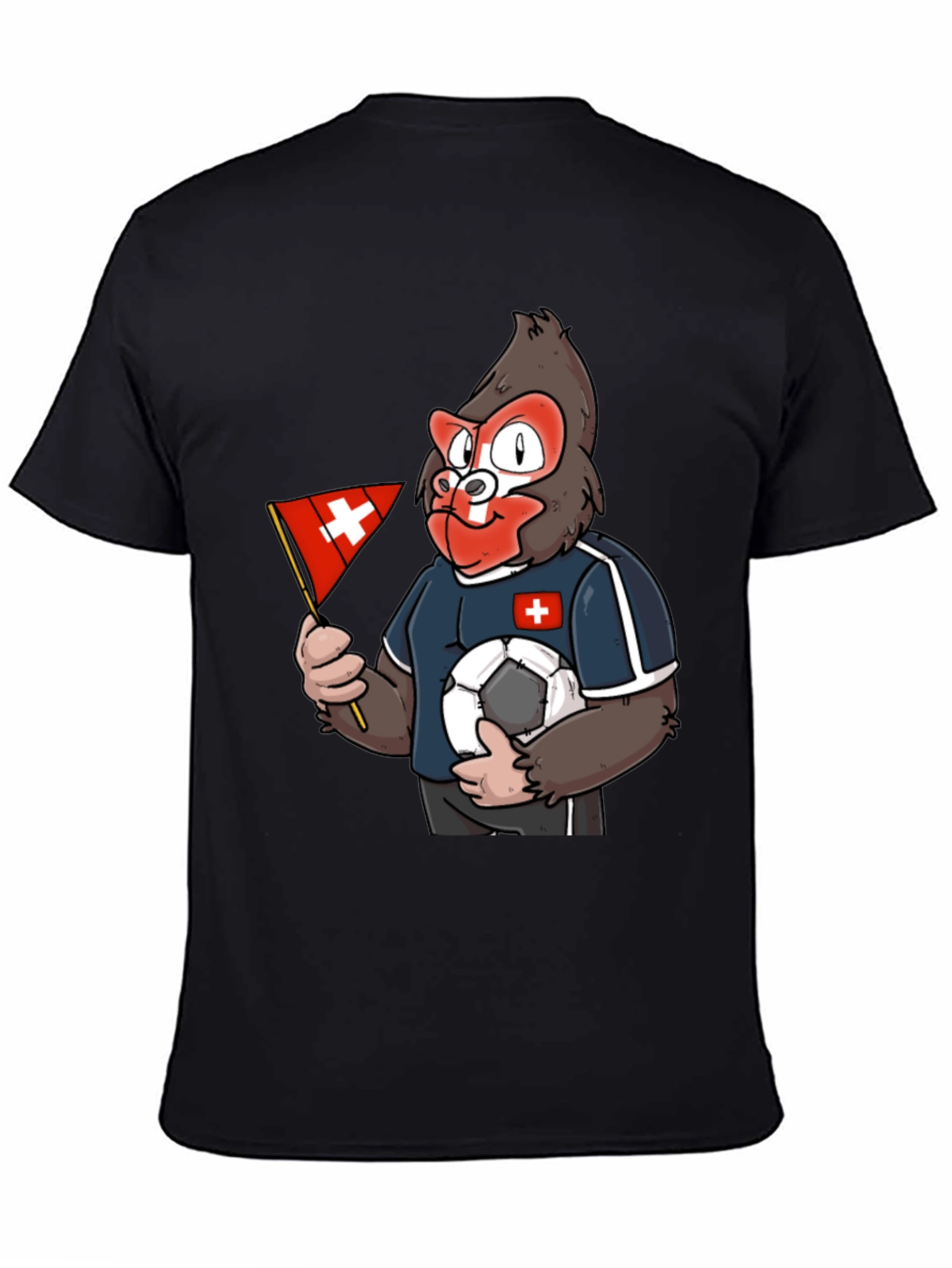 Black Swiss Gorilla Soccer Fan T-Shirt - Black view 4