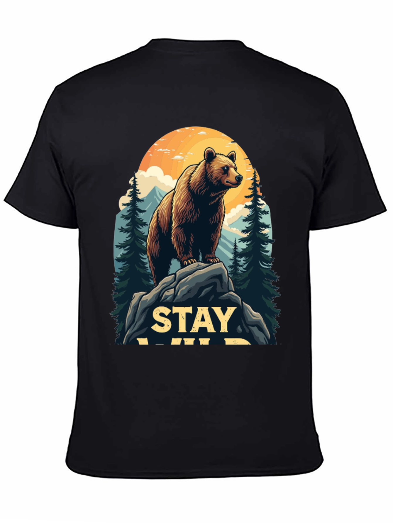 Black Stay Wild Bear Graphic Tee - Men's Black T-Shirt view 4