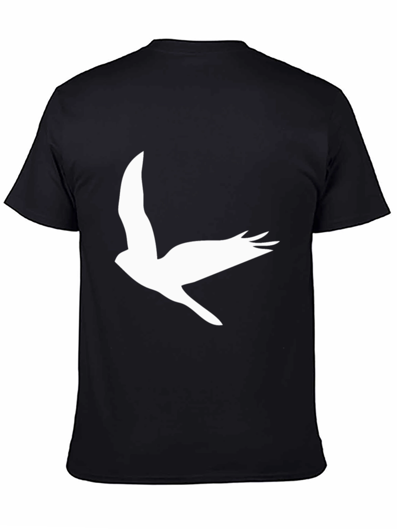 Black Black T-Shirt with White Bird Print view 4
