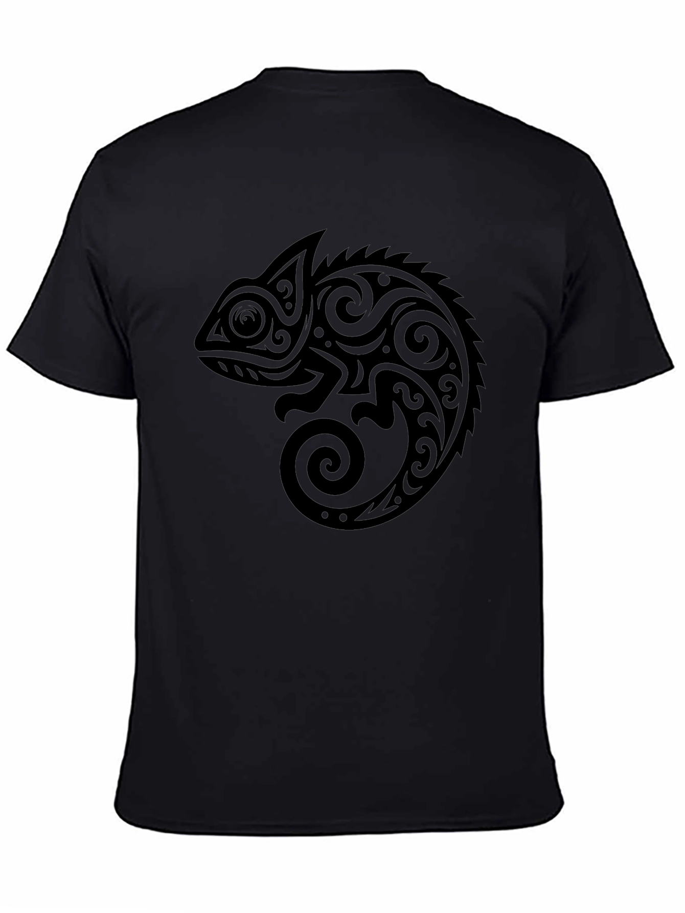 Black Tribal Chameleon Graphic T-Shirt - Black view 4