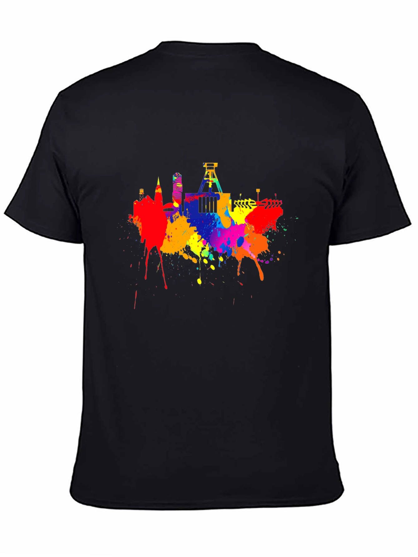 Black Colorful Skyline Splatter Graphic Tee view 4