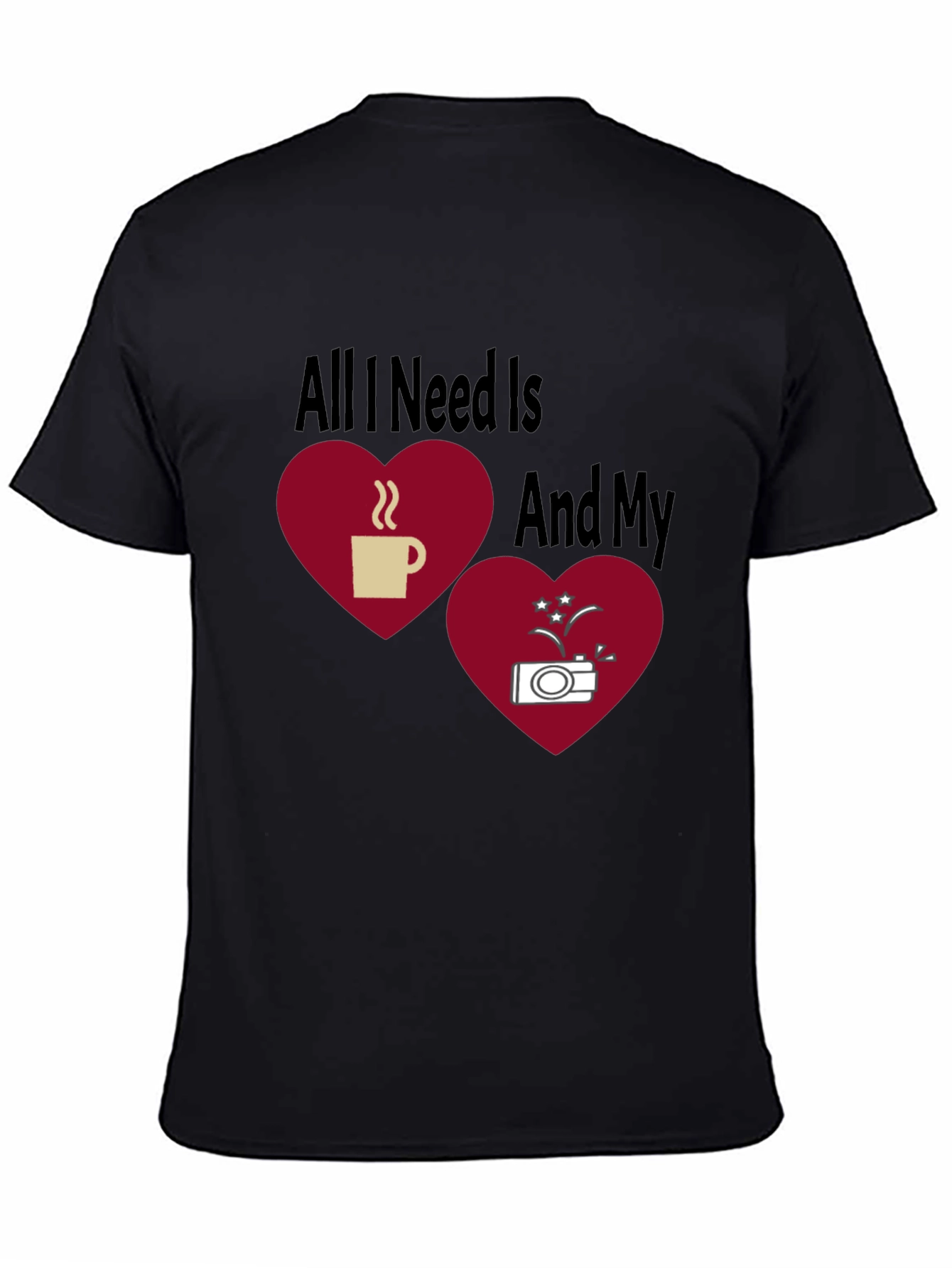 Black Coffee and Camera Heart Graphic T-Shirt view 4