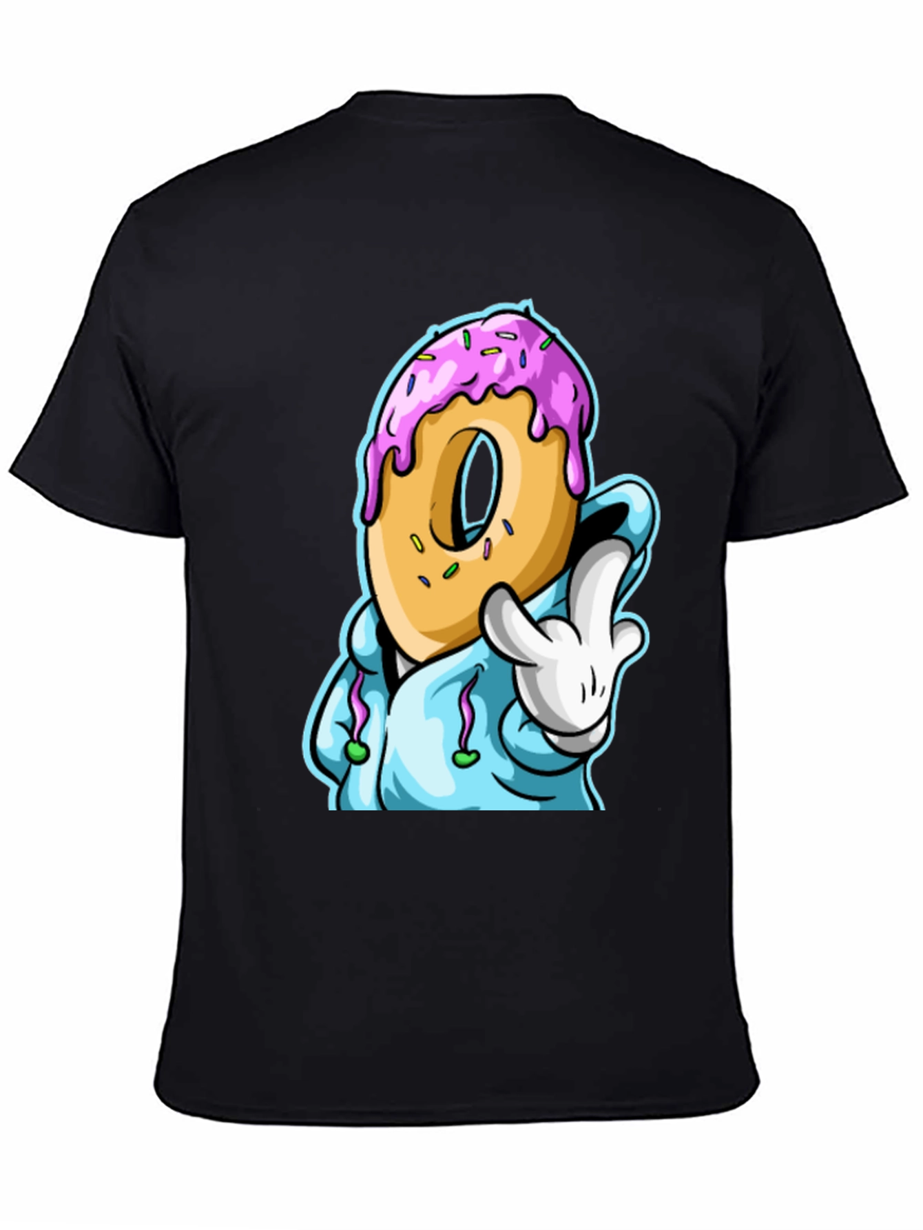 Black Donut Cartoon Graphic Black T-Shirt view 4